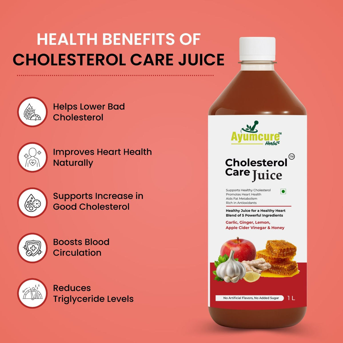 Cholesterol Care Ayurvedic Juice | Garlic, Ginger, ACV & Honey | Men & Women