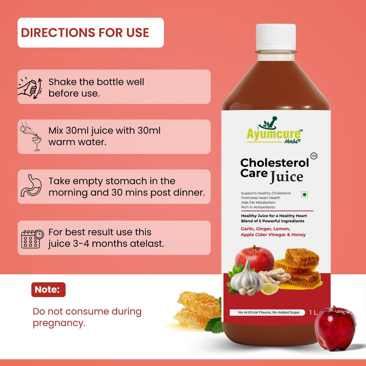 Cholesterol Care Ayurvedic Juice | Garlic, Ginger, ACV & Honey | Men & Women