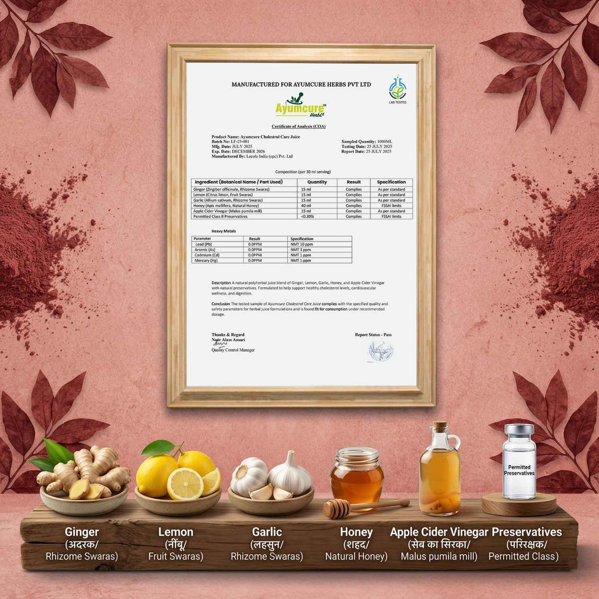 Cholesterol Care Ayurvedic Juice | Garlic, Ginger, ACV & Honey | Men & Women
