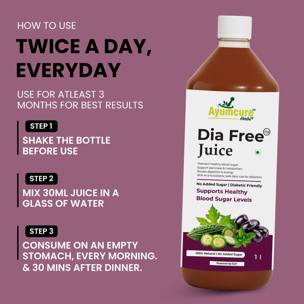 Dia Free Ayurvedic Juice | Amla, Karela, Jamun & Tulsi | Men & Women