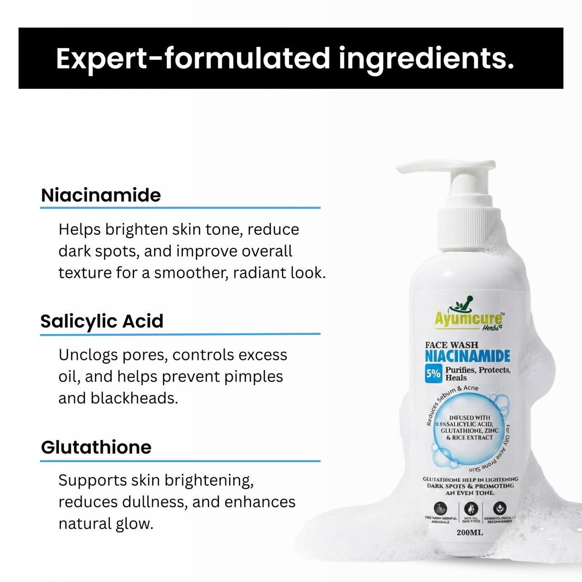 5% Niacinamide Face Wash | Salicylic Acid, Glutathione & Zinc | Men & Women