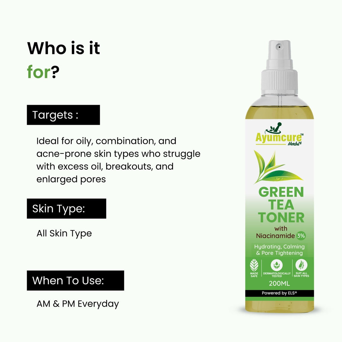 Green Tea & Niacinamide Pore-Tightening Face Toner | Normal & Oily Skin | Unisex
