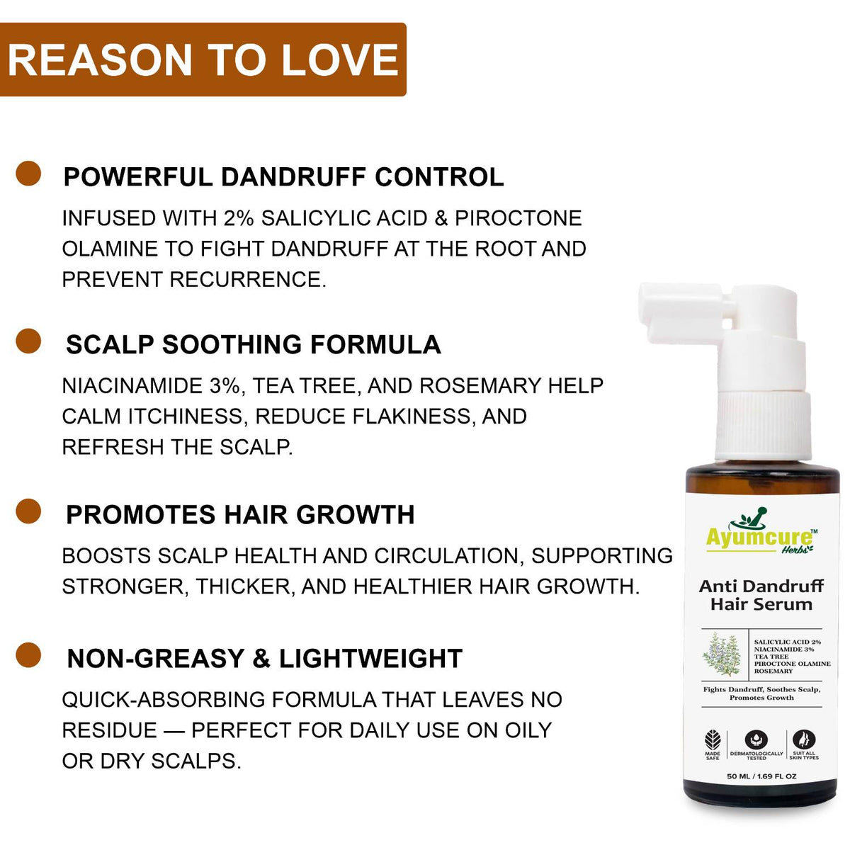 Anti-Dandruff Hair Serum | 2% Salicylic Acid, 3% Niacinamide & Tea Tree | Unisex