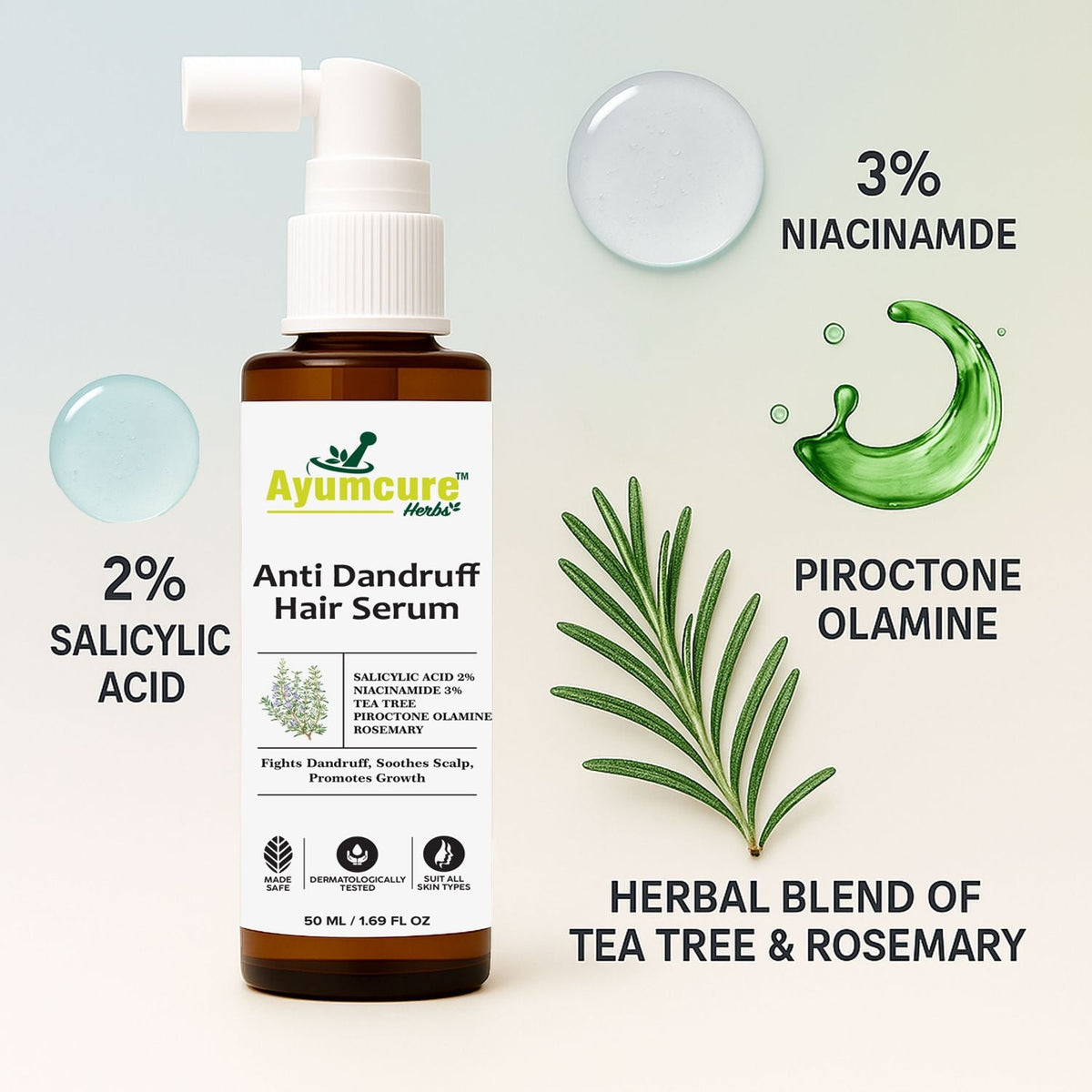 Anti-Dandruff Hair Serum | 2% Salicylic Acid, 3% Niacinamide & Tea Tree | Unisex