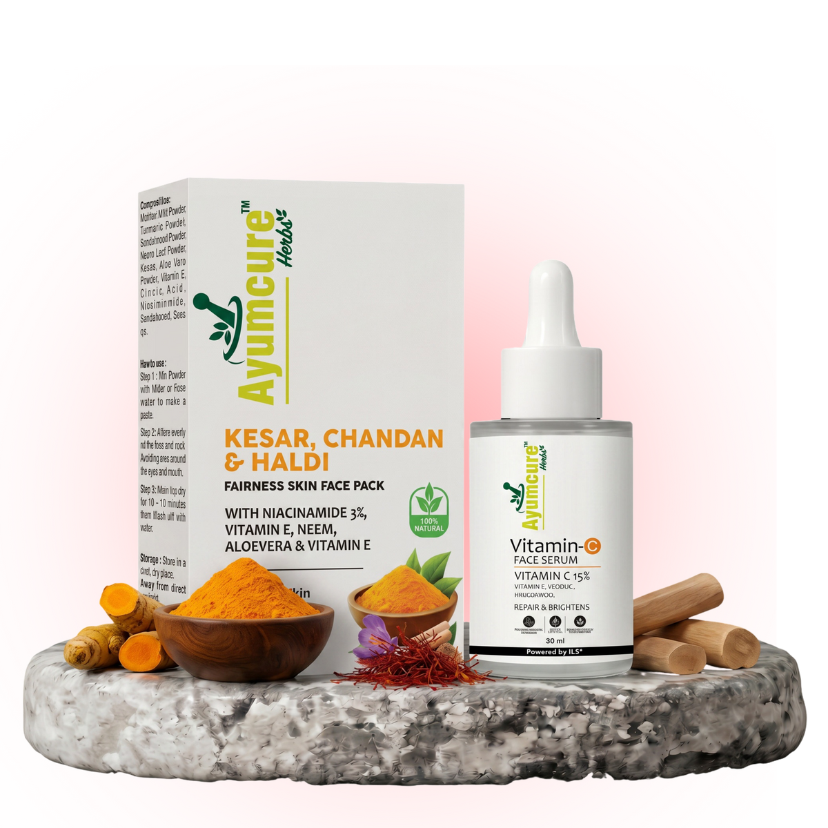 Vitamin C Serum + Radiance Face Pack 3% Niacinamide, Kesar & Haldi Men & Women