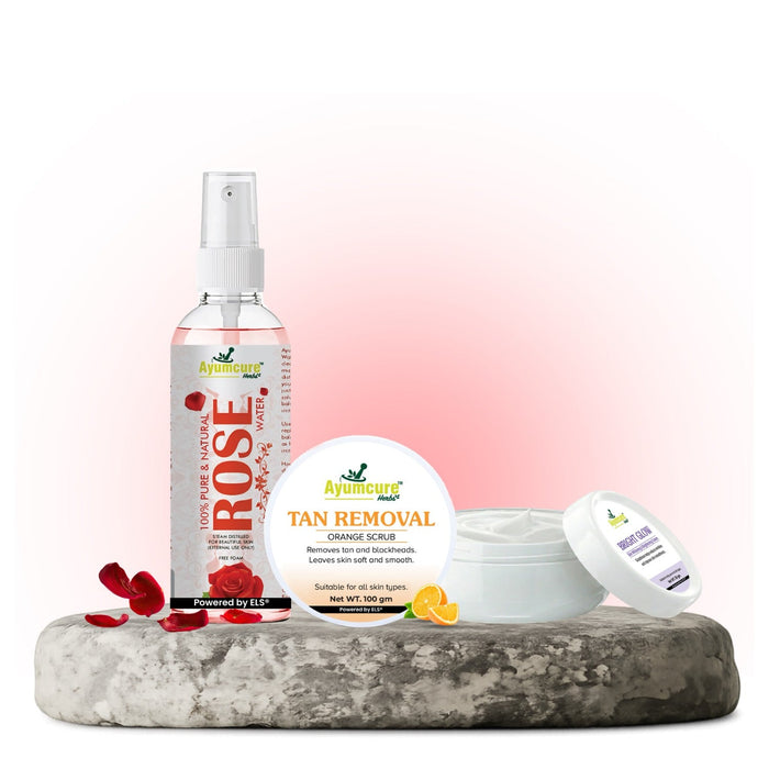 Glassy Glow Kit: Rose Water + Orange Scrub + Glutathione Cream | Men & Women