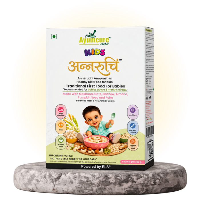 Ayumcure Kids Annaruchi Anaprashan | Healthy Diet Food for Kids | Traditional First Food for Babies | Made with Makhana, Oats, Cashew, Almond & Poha | No Added Sugar | 300g