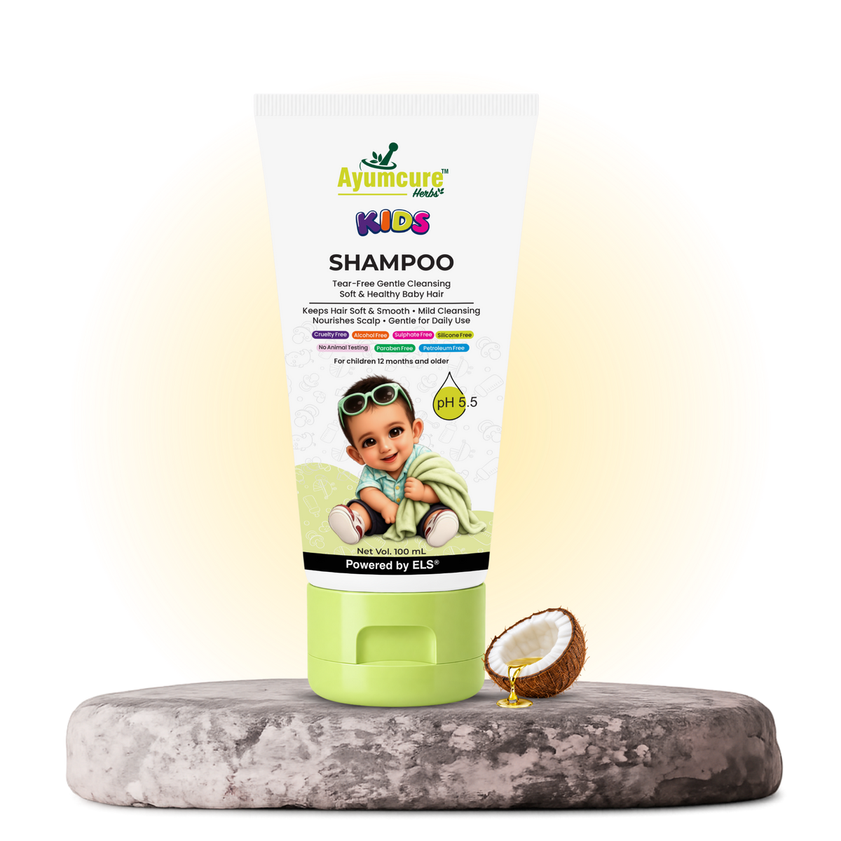 Ayumcure Herbs Kids Tear-Free Shampoo | Sulphate, Paraben & Silicone Free | Ayurvedic with Aloe Vera, Neem, Shikakai & Amla | Gentle Daily Baby Hair Cleanser | 100ml