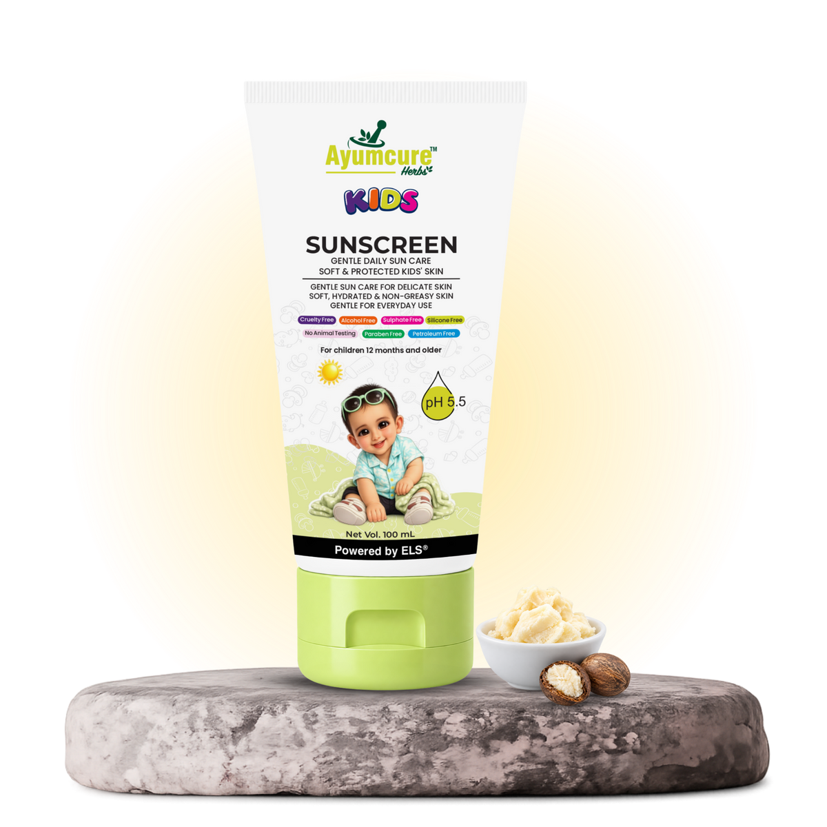 Ayumcure Herbs Kids Sunscreen SPF 30 PA+++ with Aloe Vera, Calendula & Shea Butter, 100ml