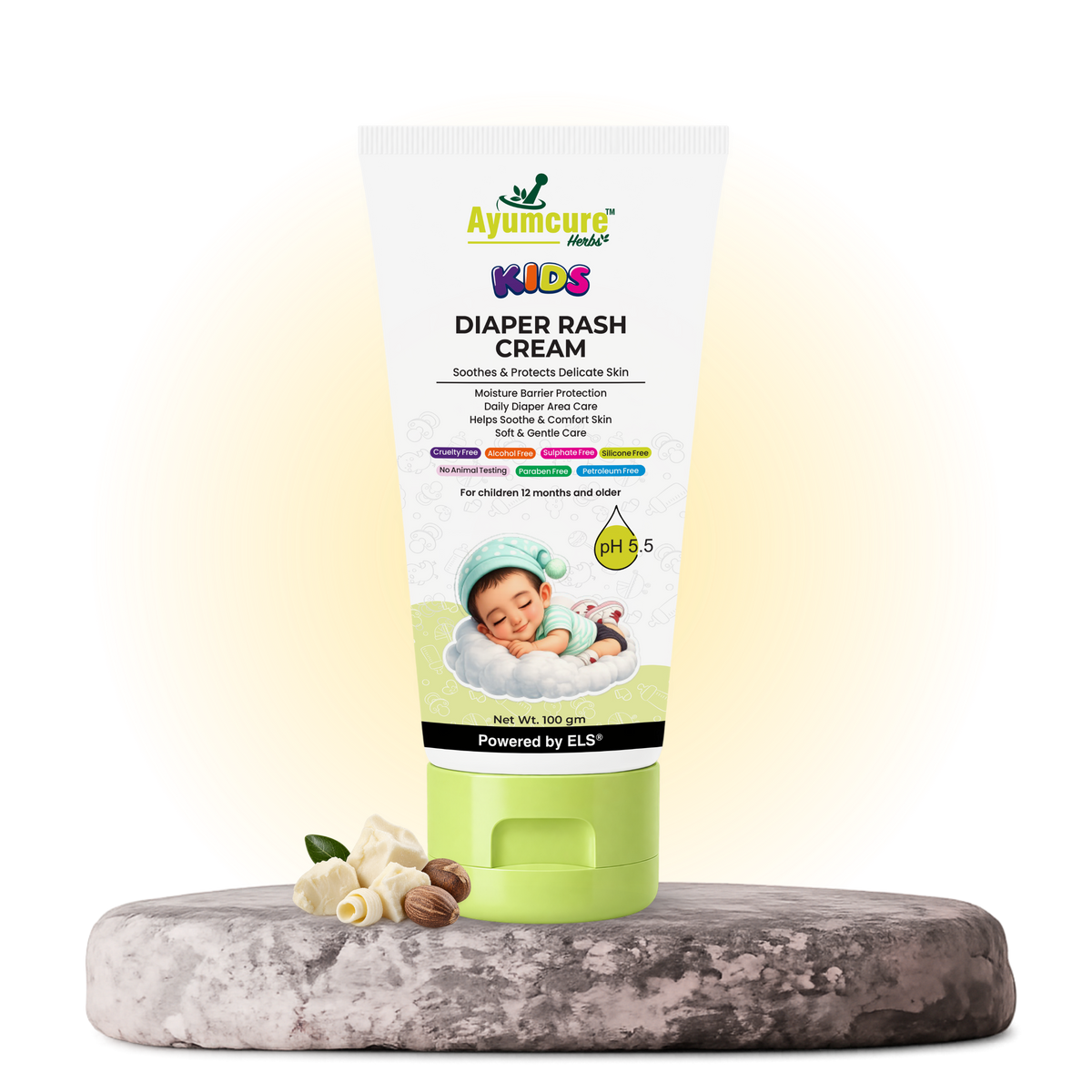 Ayumcure Herbs Kids Diaper Rash Cream | Soothes & Protects Delicate Skin | Ayurvedic with Coconut Oil, Aloe Vera & Kokum Butter | Moisture Barrier Protection | 100gm