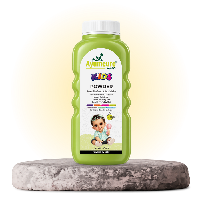 Ayumcure Herbs Kids Powder | Keeps Skin Fresh & Comfortable | Ayurvedic with Rice Starch, Neem & Vetiver | Absorbs Excess Moisture | 100gm