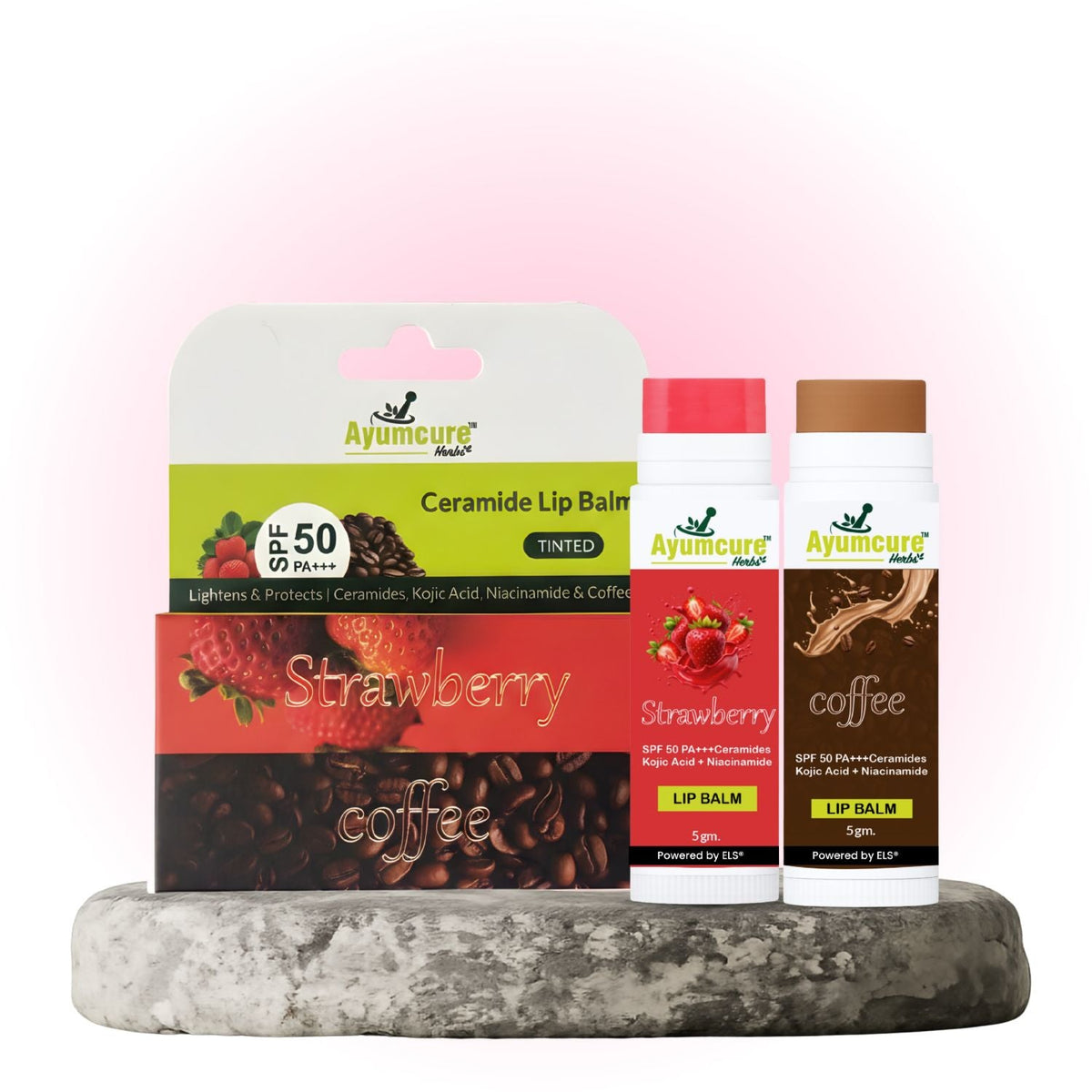 Strawberry & Coffee Brightening Lip Balm Combo | Repairs Dark & Dry Lips | Women