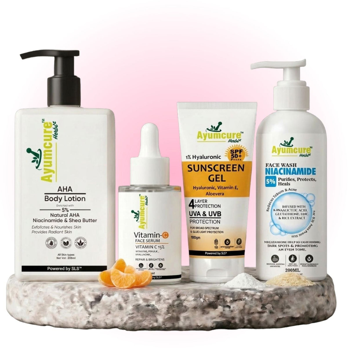 Luxury Skincare Gift Kit: Facewash + Vit C Serum + AHA Lotion + Sunscreen | Unisex