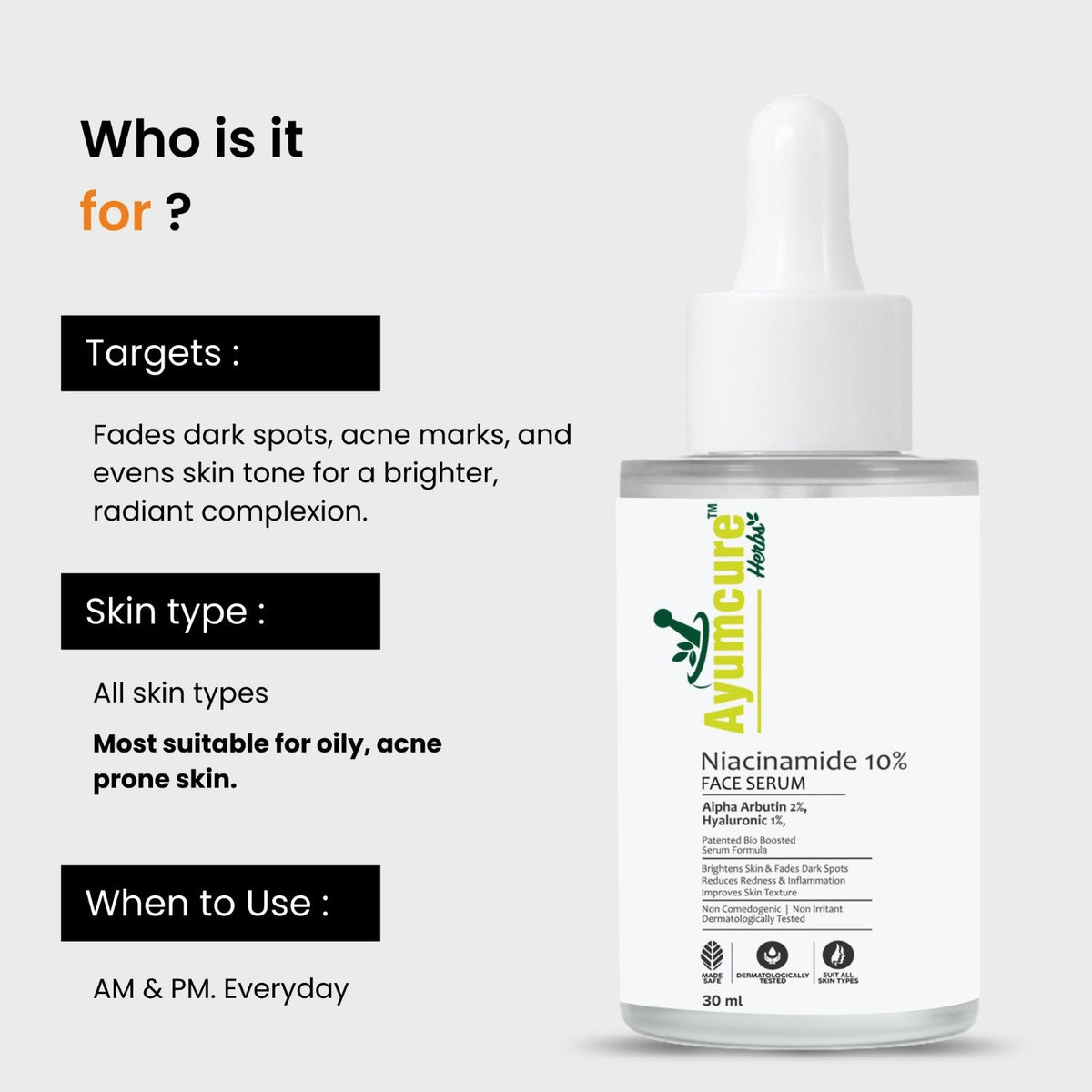 Niacinamide & Alpha Arbutin Face Serum | Brightening & Dark Spot Corrector | Unisex
