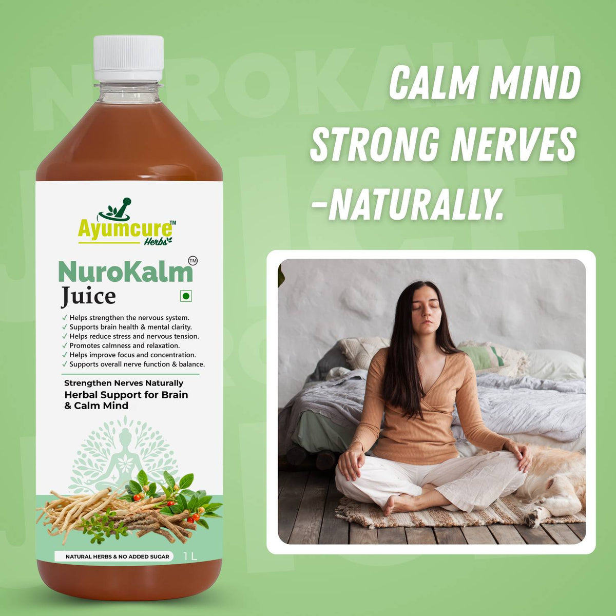 NuroKalm Ayurvedic Nervous System & Stress Relief Juice | No Added Sugar | Unisex