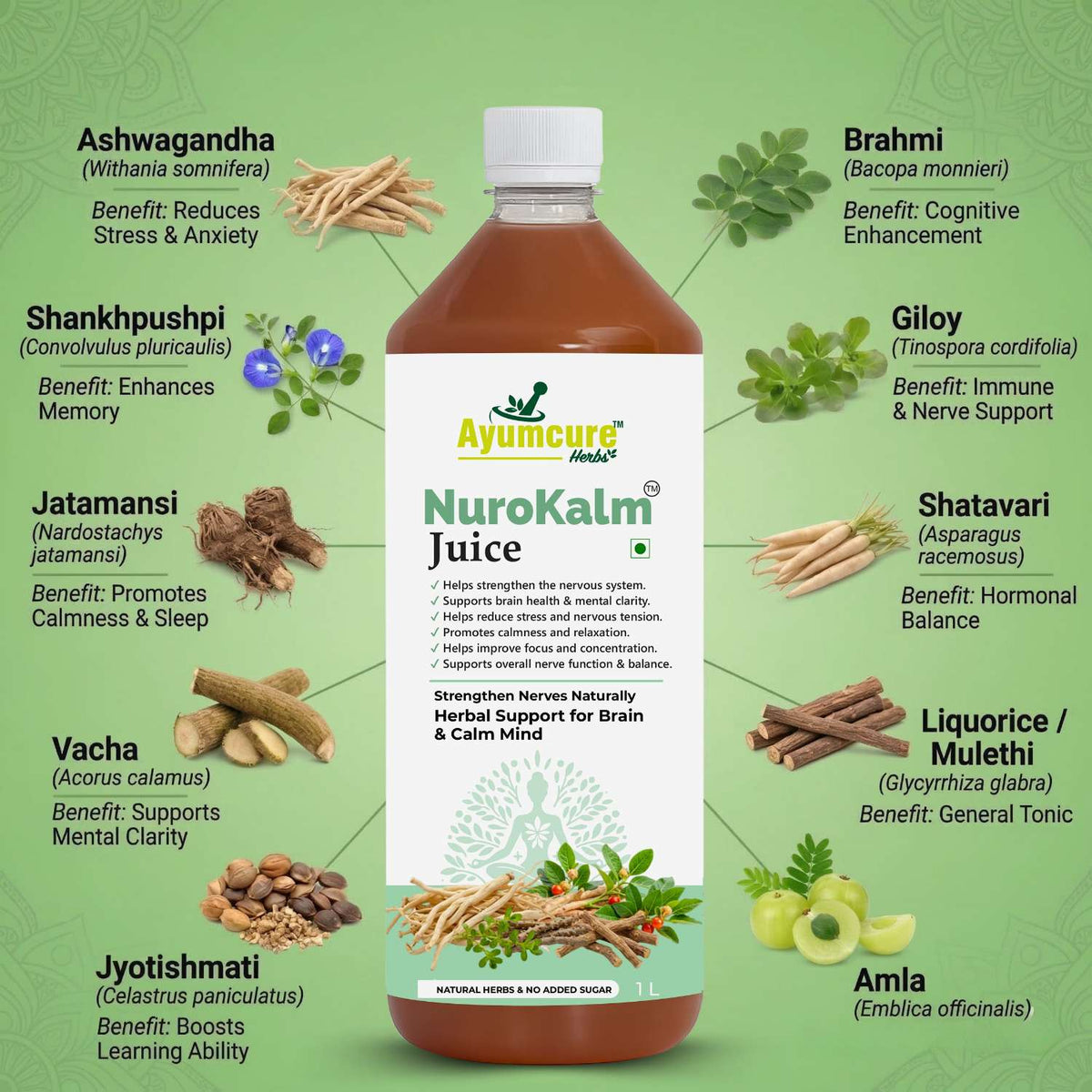NuroKalm Ayurvedic Nervous System & Stress Relief Juice | No Added Sugar | Unisex
