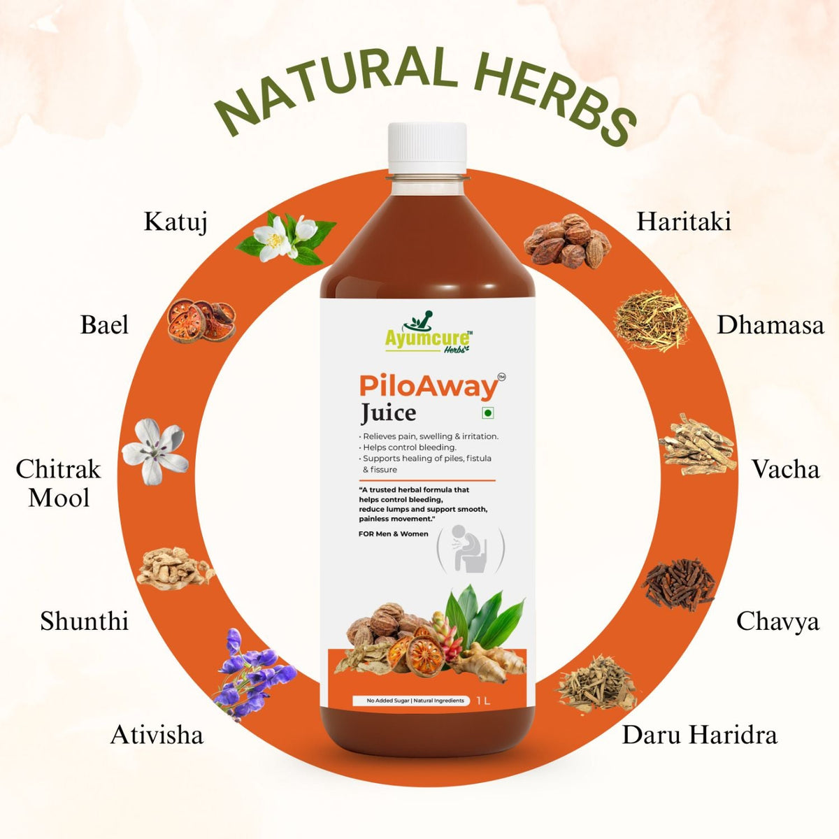PiloAway Ayurvedic Piles Care Juice | Bleeding, Pain & Swelling Relief | Men & Women