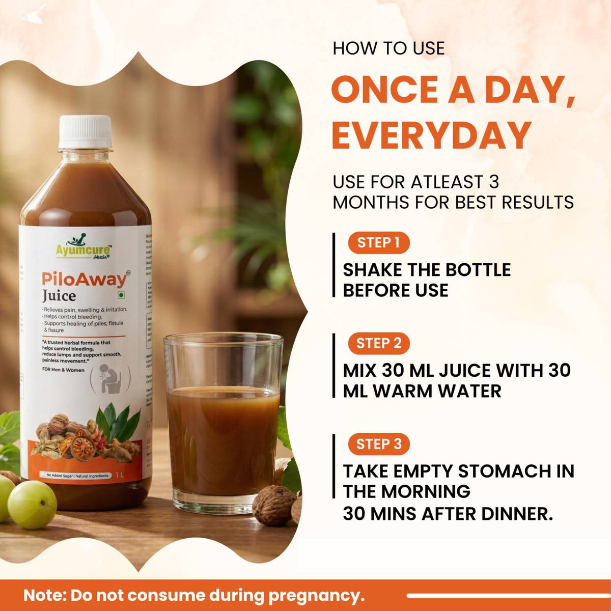 PiloAway Ayurvedic Piles Care Juice | Bleeding, Pain & Swelling Relief | Men & Women