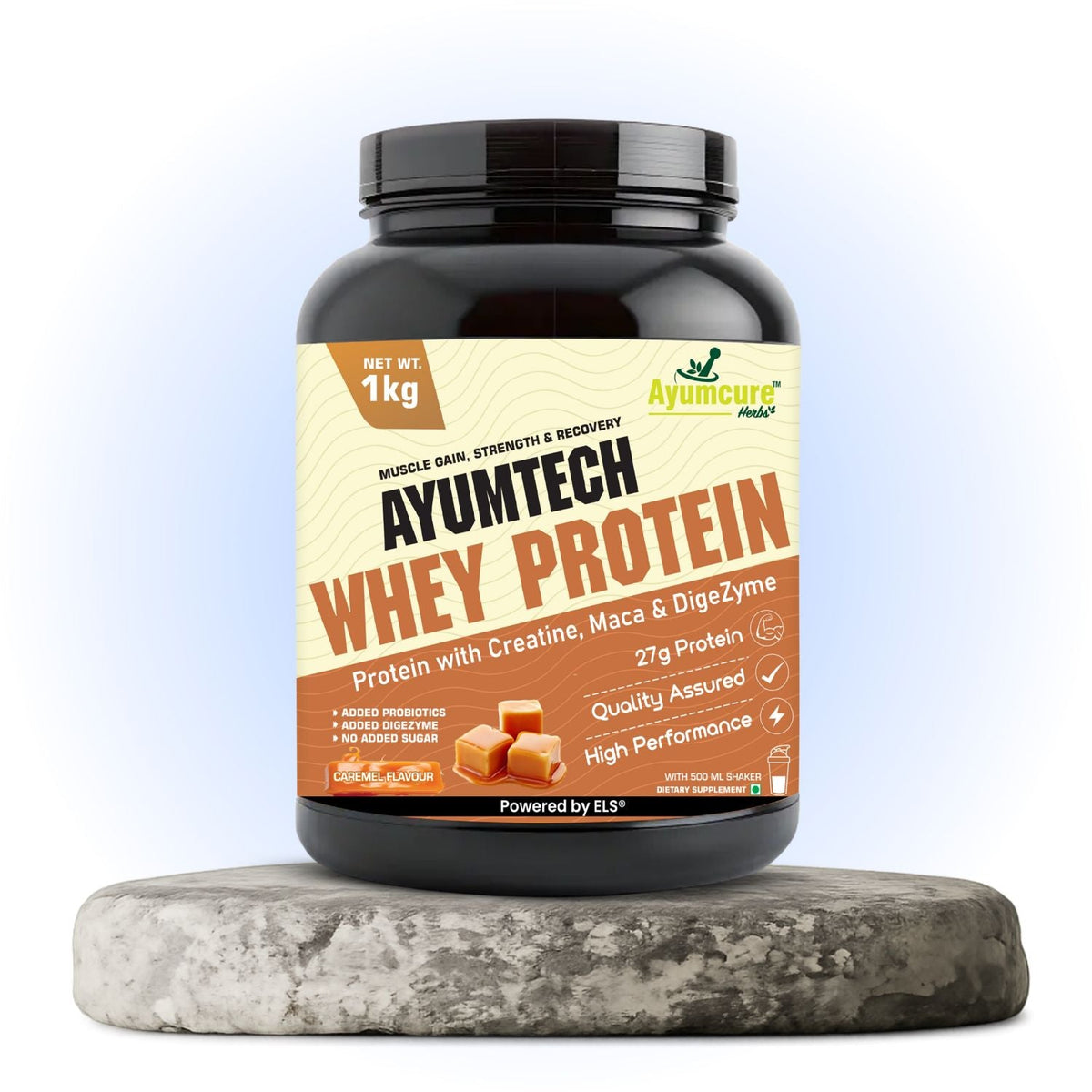 Whey Protein – 27g Protein + Creatine & Maca | Caramel | Muscle Gain | With Shaker