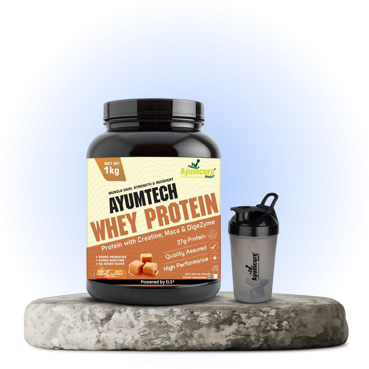 Whey Protein – 27g Protein + Creatine & Maca | Caramel | Muscle Gain | With Shaker