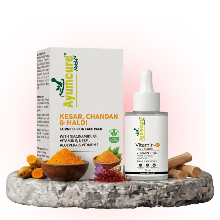 Vitamin C Serum + Radiance Face Pack | 3% Niacinamide, Kesar & Haldi | Men & Women