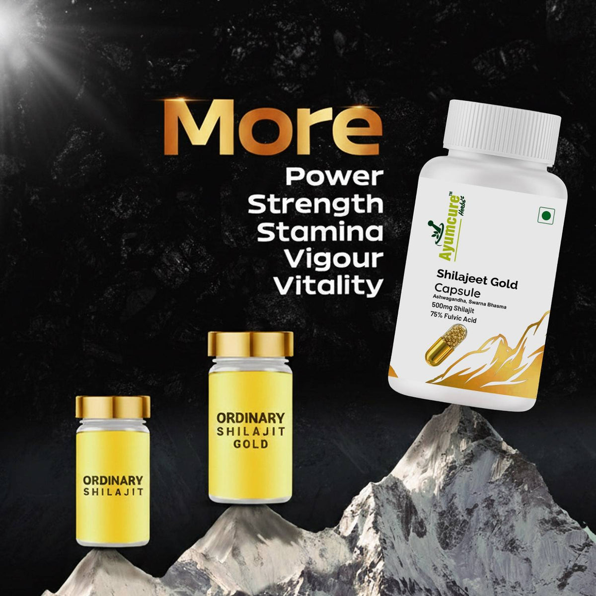 Shilajit Gold Capsule – 500mg Shilajit + Ashwagandha + Swarna Bhasma | Men & Women