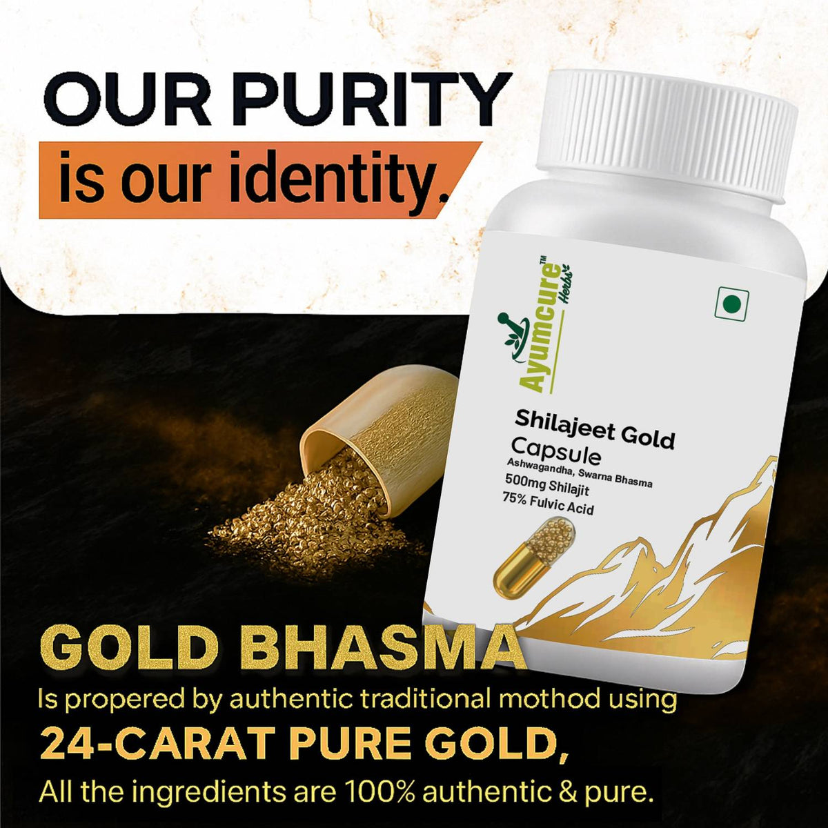 Shilajit Gold Capsule – 500mg Shilajit + Ashwagandha + Swarna Bhasma | Men & Women