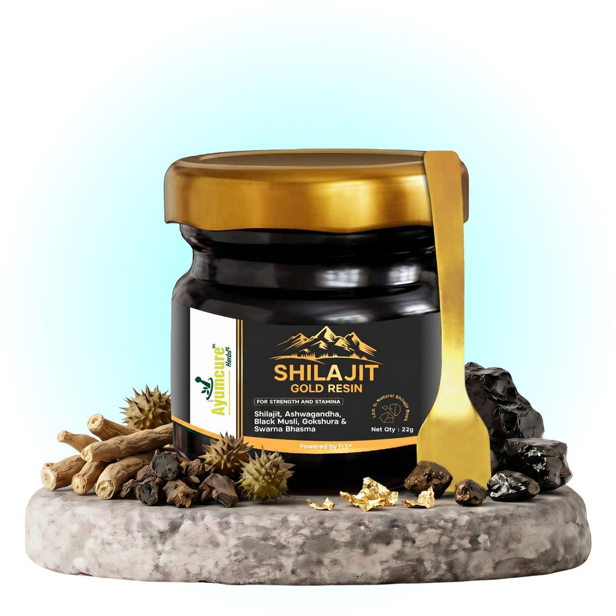 Shilajit Gold Resin – 70%+ Fulvic Acid, Pure Himalayan | 24K Gold | Lab Certified