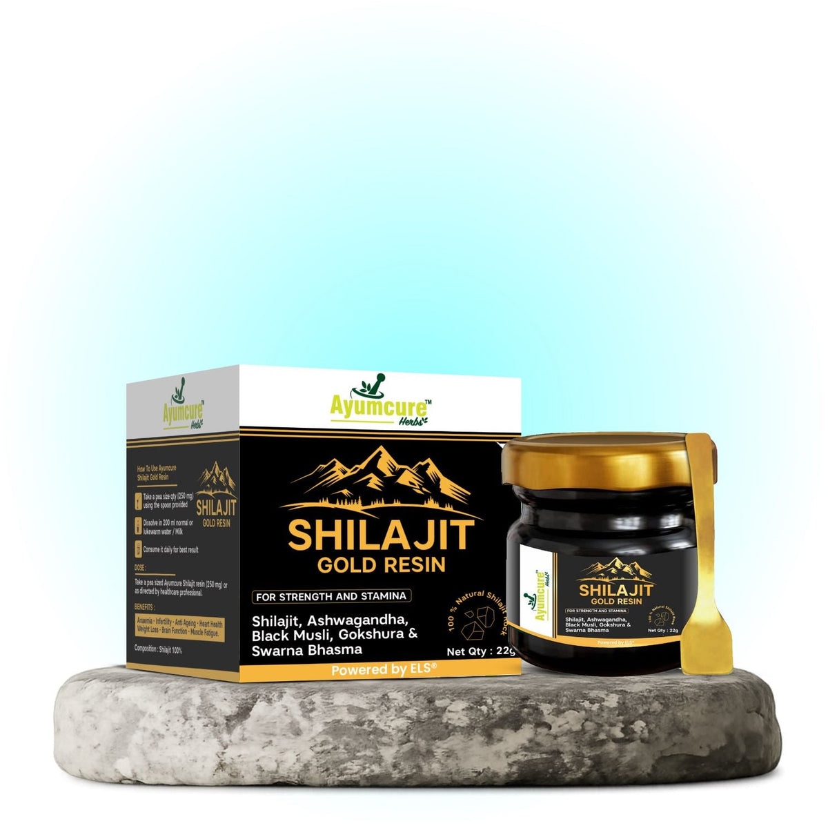Shilajit Gold Resin – 70%+ Fulvic Acid, Pure Himalayan | 24K Gold | Lab Certified