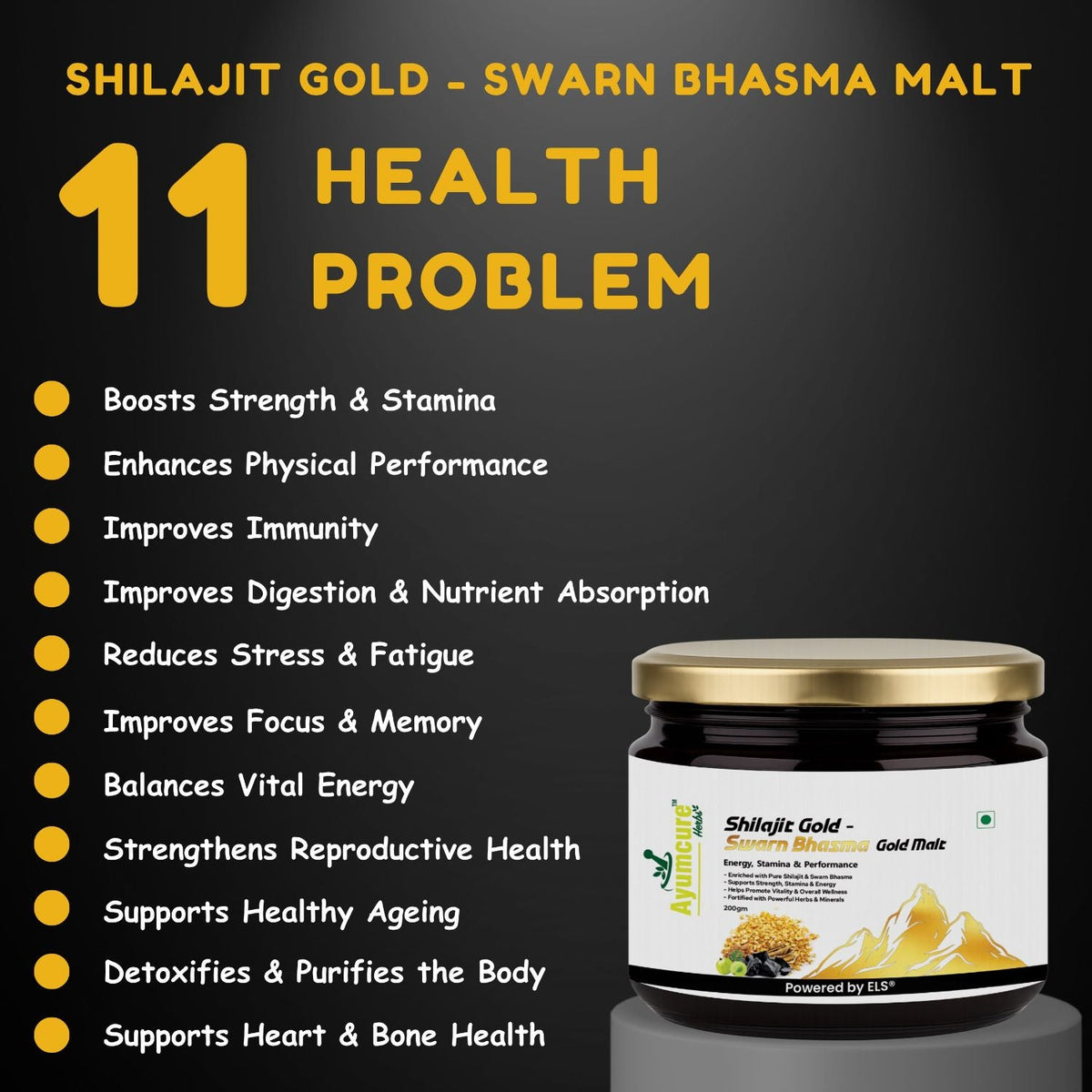 Shilajit Gold Malt – Shilajit, Ashwagandha & Safed Musli + 25 Herbs | Men & Women