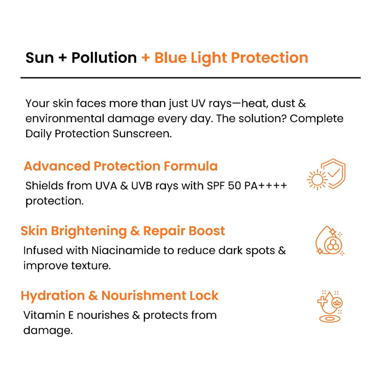 Vitamin C+E Sunscreen SPF 50+++ with Niacinamide | No White Cast | All Skin Types
