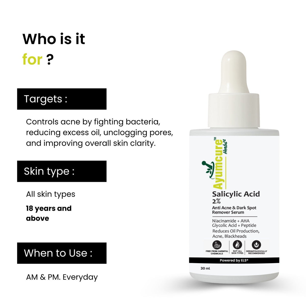 2% Salicylic Acid + 3% Niacinamide Serum | Acne, Blackheads & Dark Spots | Unisex