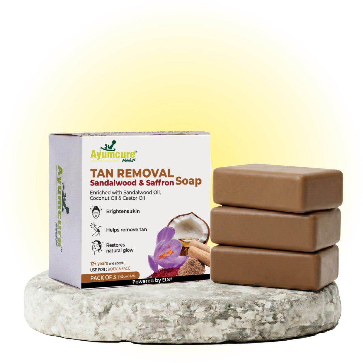 Tan Removal Soap – Sandalwood & Saffron Brightening | For Face & Body | Pack of 3
