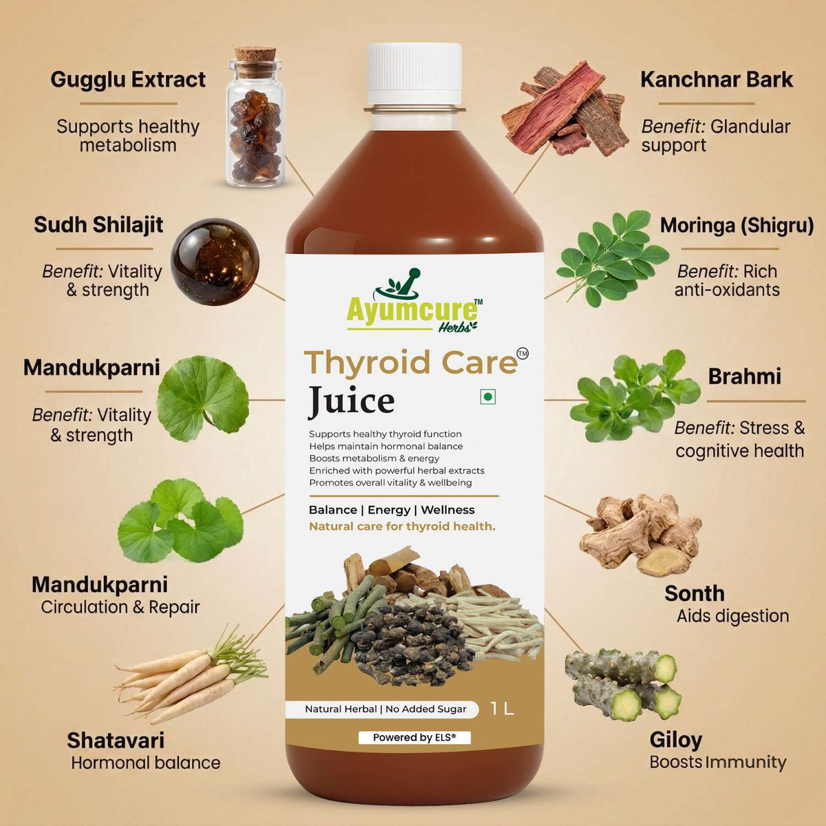 Thyroid Care Ayurvedic Juice | Ashwagandha, Guggul & Licorice | No Sugar | Unisex
