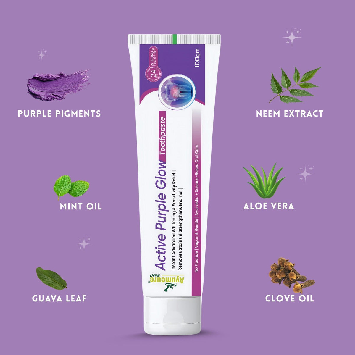 Active Purple Glow Whitening Toothpaste | Fluoride-Free, SLS-Free | Ayurvedic