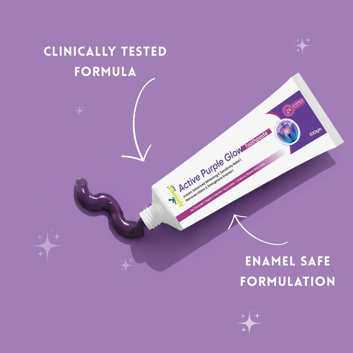 Active Purple Glow Whitening Toothpaste | Fluoride-Free, SLS-Free | Ayurvedic