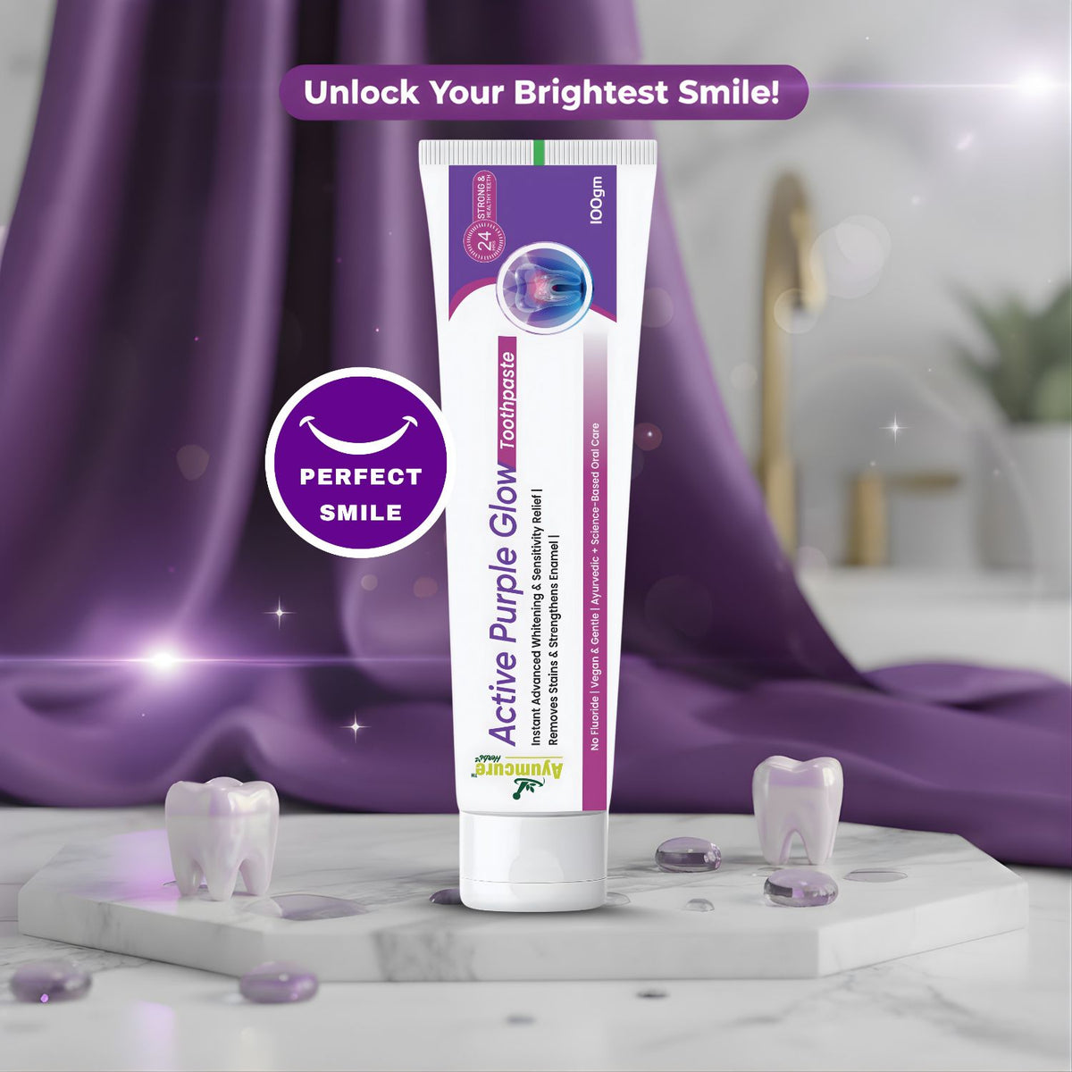 Active Purple Glow Whitening Toothpaste | Fluoride-Free, SLS-Free | Ayurvedic