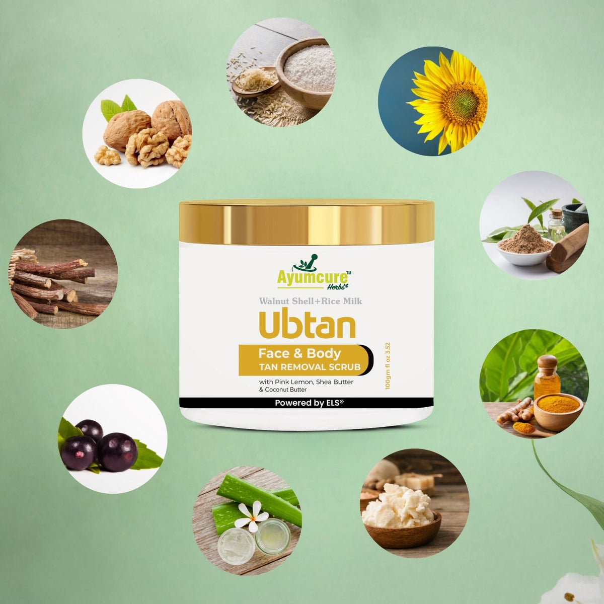 Ubtan Tan Removal Scrub | Walnut, Rice Milk & Shea Butter | Brightens Skin | Unisex