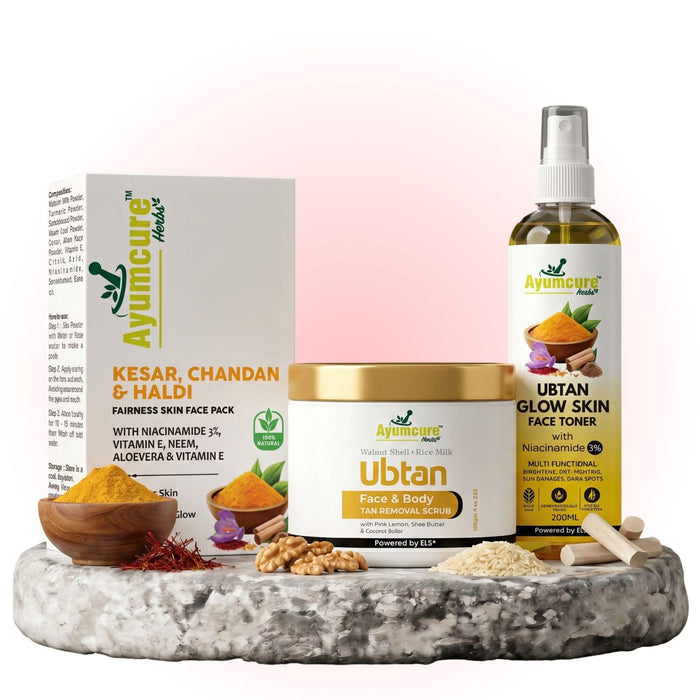 Ubtan Glow Combo: Face Pack + Toner + Scrub | 3% Niacinamide | Men & Women