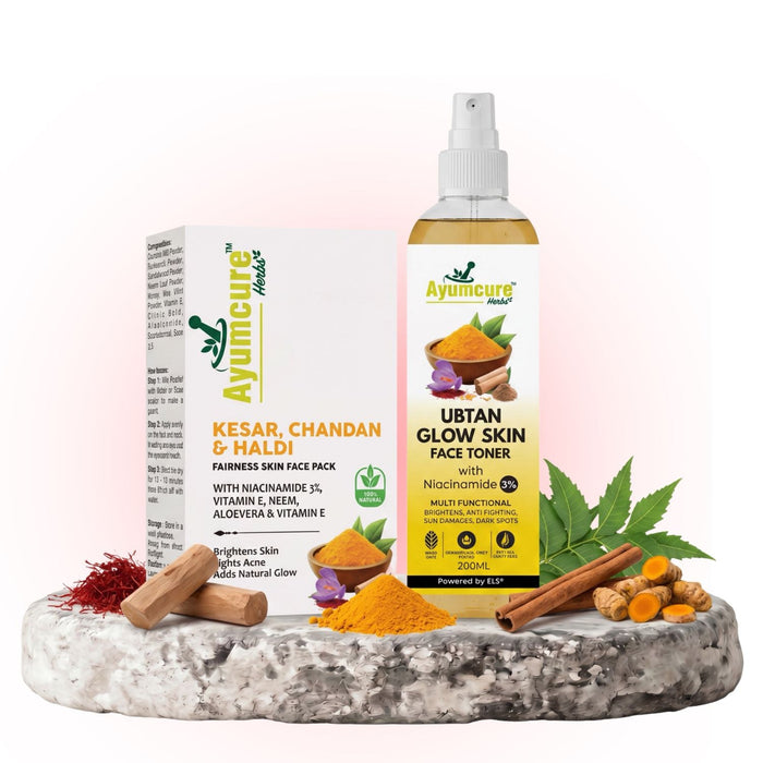 Ubtan Glow Toner + Radiance Face Pack | 3% Niacinamide, Kesar & Haldi | Men & Women