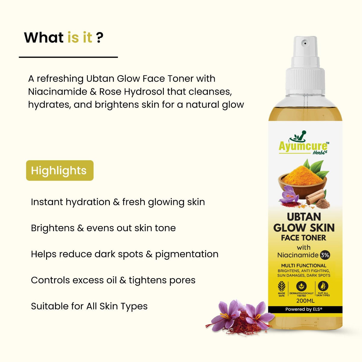 Ubtan Glow Toner – 3% Niacinamide, Saffron & Chandan | Brightening | All Skin Types