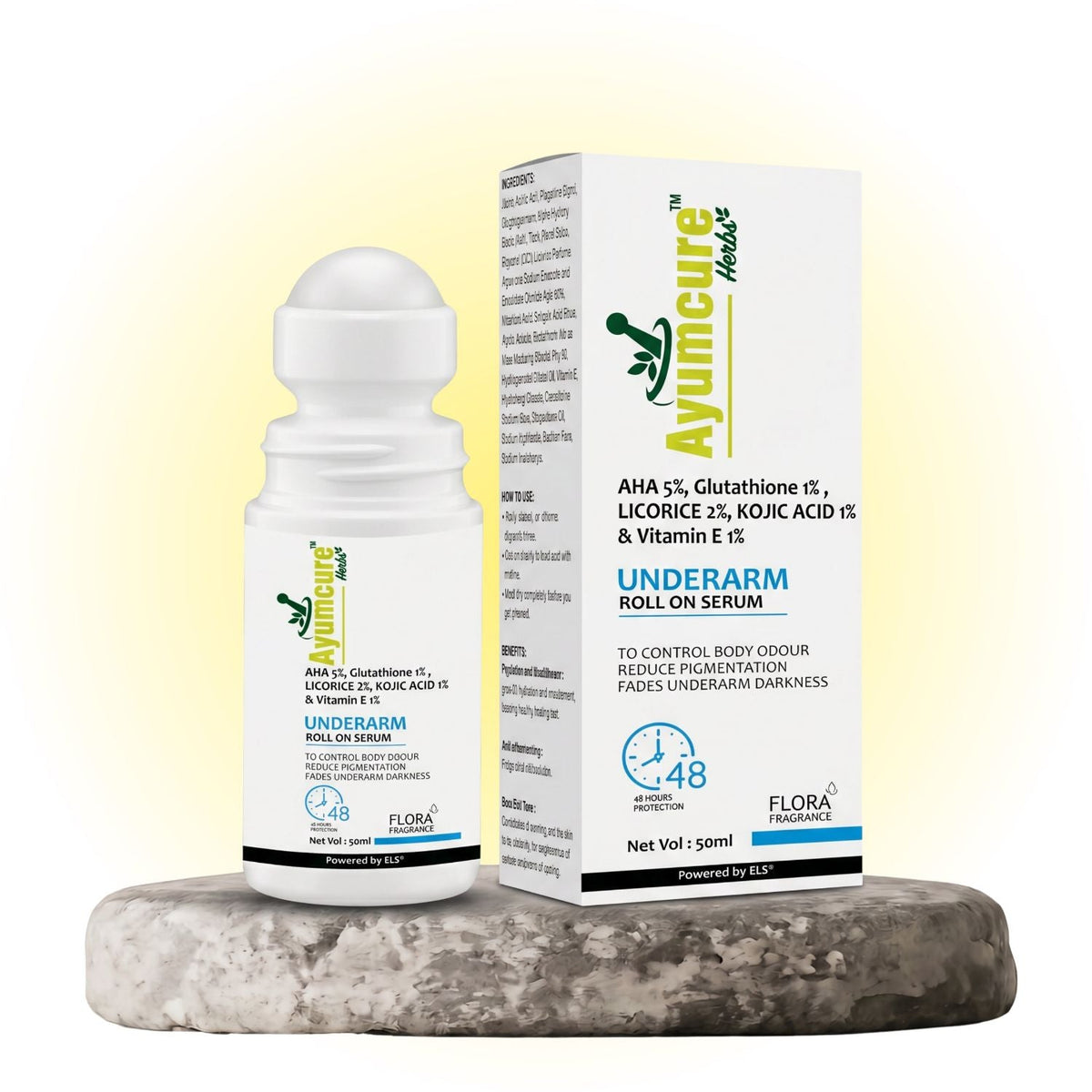 AHA 5% Underarm Roll-On | 1% Glutathione + Kojic Acid | 48H Odour Control | Unisex