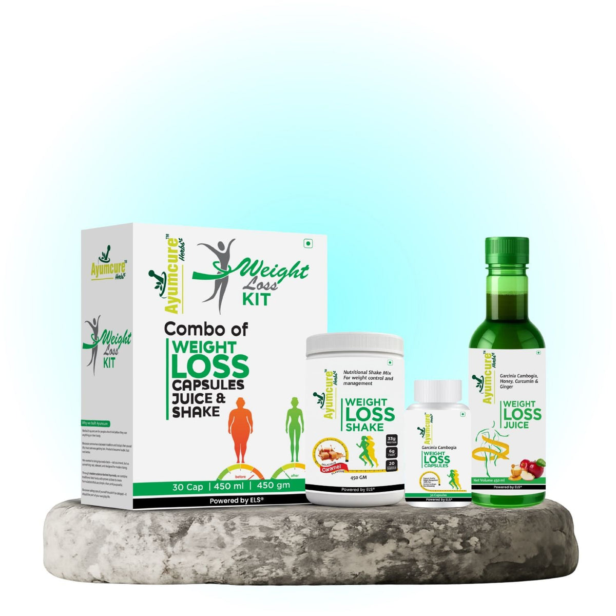 Ayurvedic Weight Management Kit – Ayurvedic Fat Burn Capsules + Wellness Juice + Plant Protein Blend | High Protein & Fiber for Natural Fat Burn | Men & Women